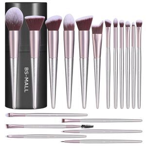 Bs-Mall 18 Pieces Purple Premium Synthetic Makeup Brushes Set With Black Case